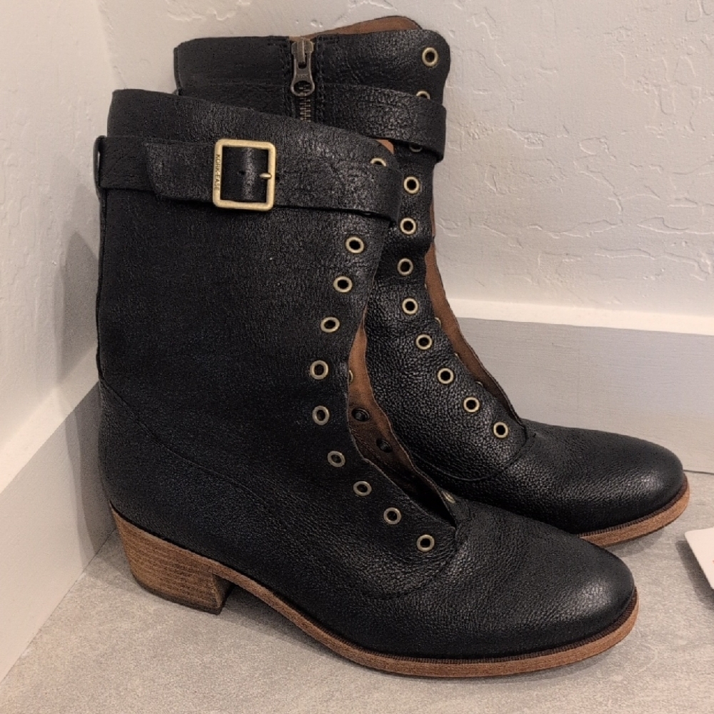 Kork-Ease Black Leather Lace-Up Boots with Buckle